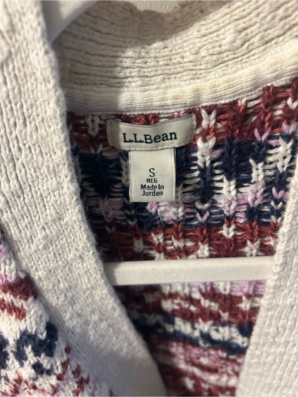 L.L. Bean Cream Fair Isle Open-Front Cardigan with Navy & Burgundy Motif - Picture 3 of 3
